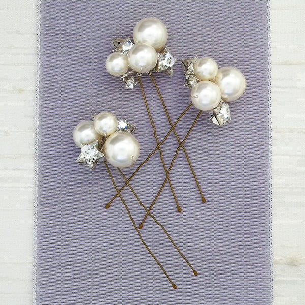 Nova pearl and star celestial wedding hairpins for brides by Laura Jayne Accessories