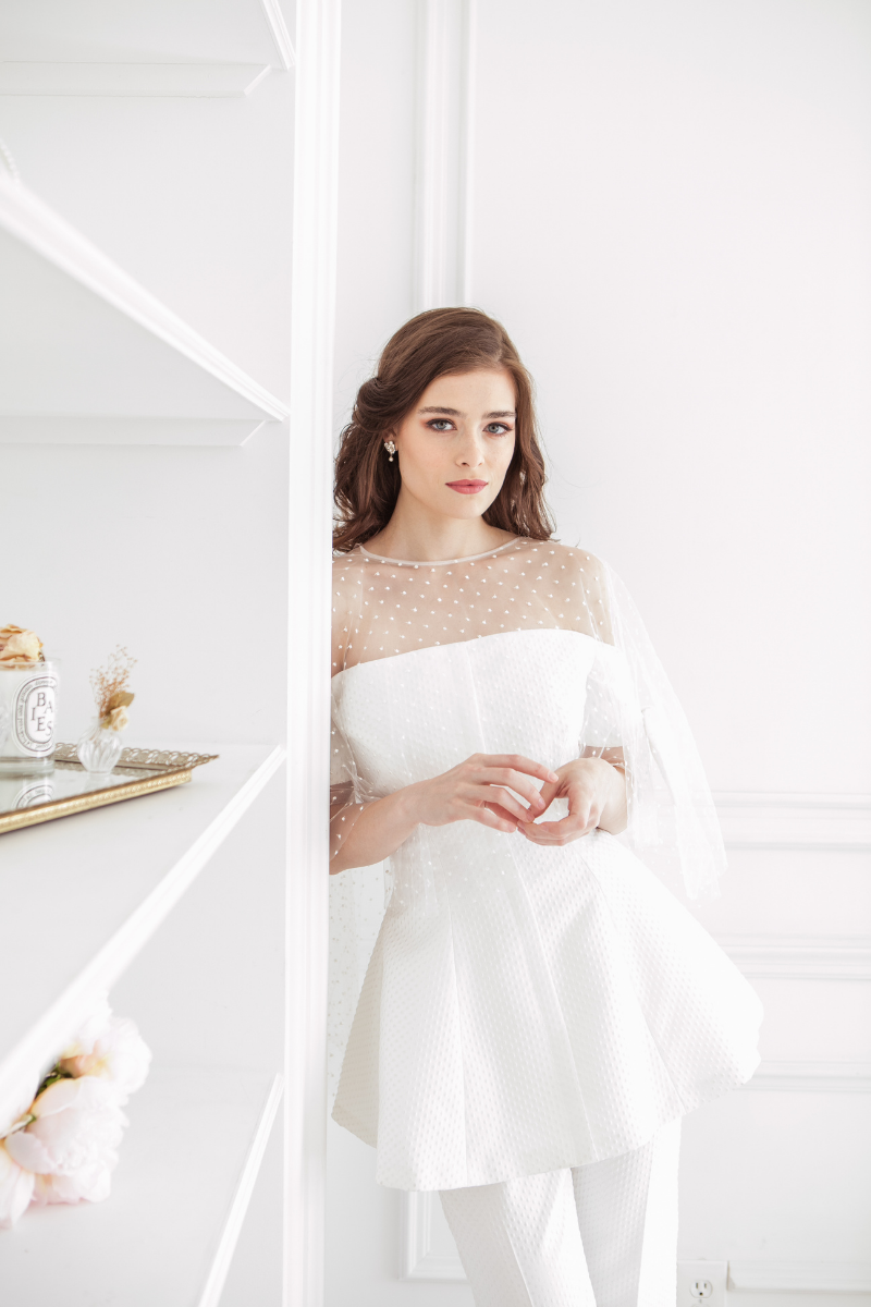 Bridal cape, Bridal capelet, polka dot cape, polka dot capelet, handmade Toronto, Toronto bridal, bridal accessory. 