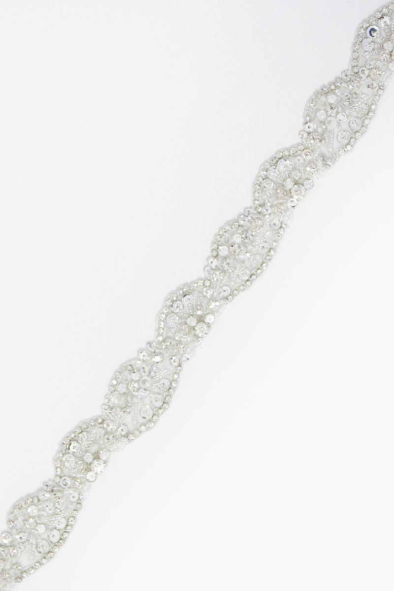 Detail image of hand-beaded Estella bridal belt by Laura Jayne Accessories Toronto