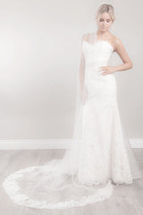 Bride wearing Chelsea rose lace cathedral veil by Laura Jayne Accessories Toronto