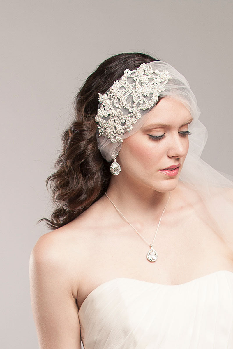 Tulle Headwrap Beaded Bridal Veil - Sample Sale