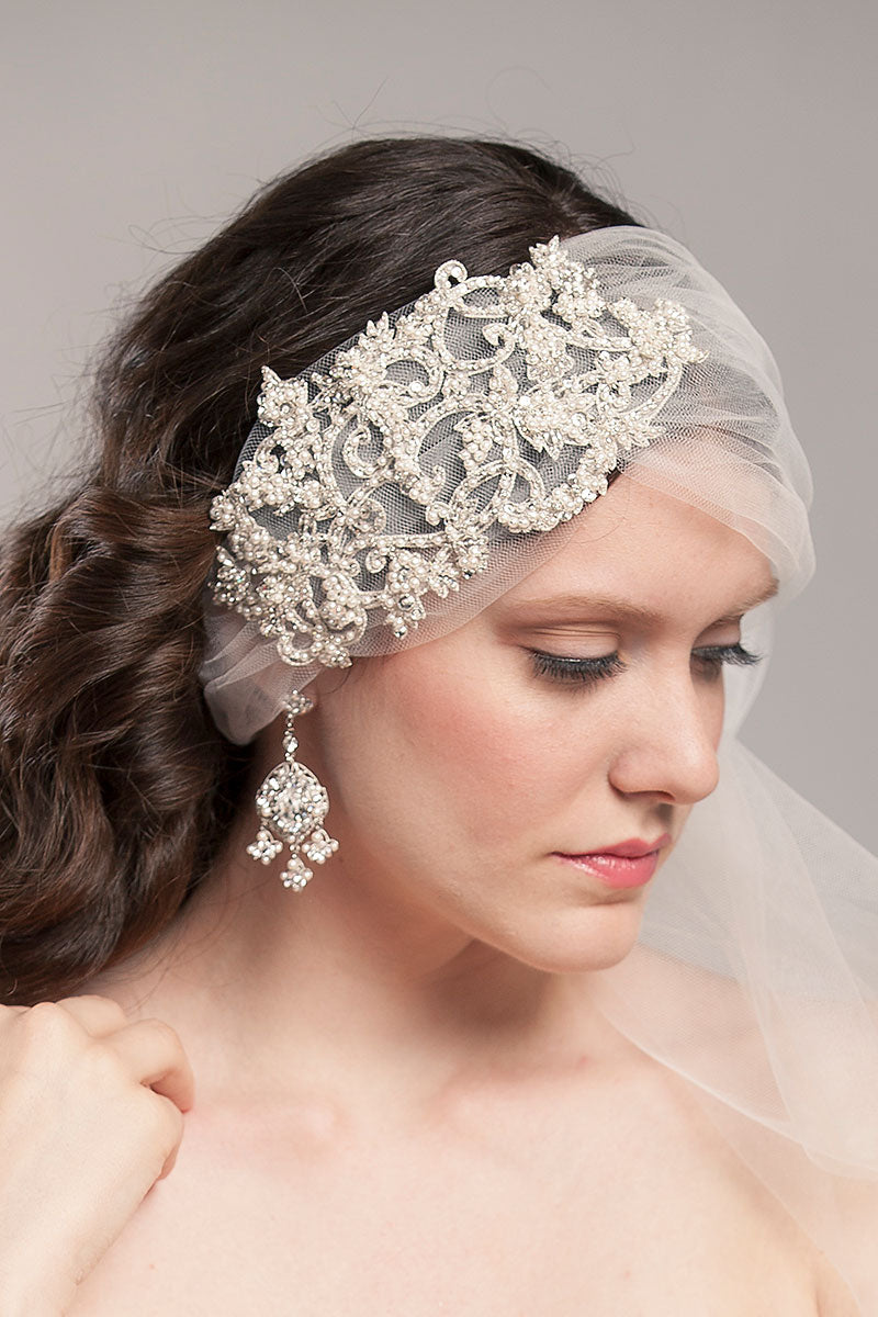Tulle Headwrap Beaded Bridal Veil - Sample Sale