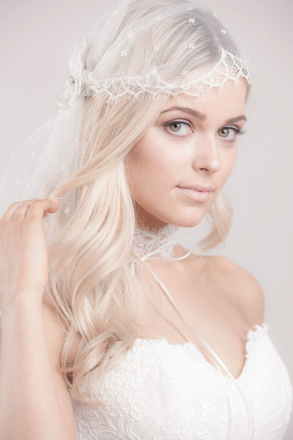Embroidered Tulle Lace Blossom Cap