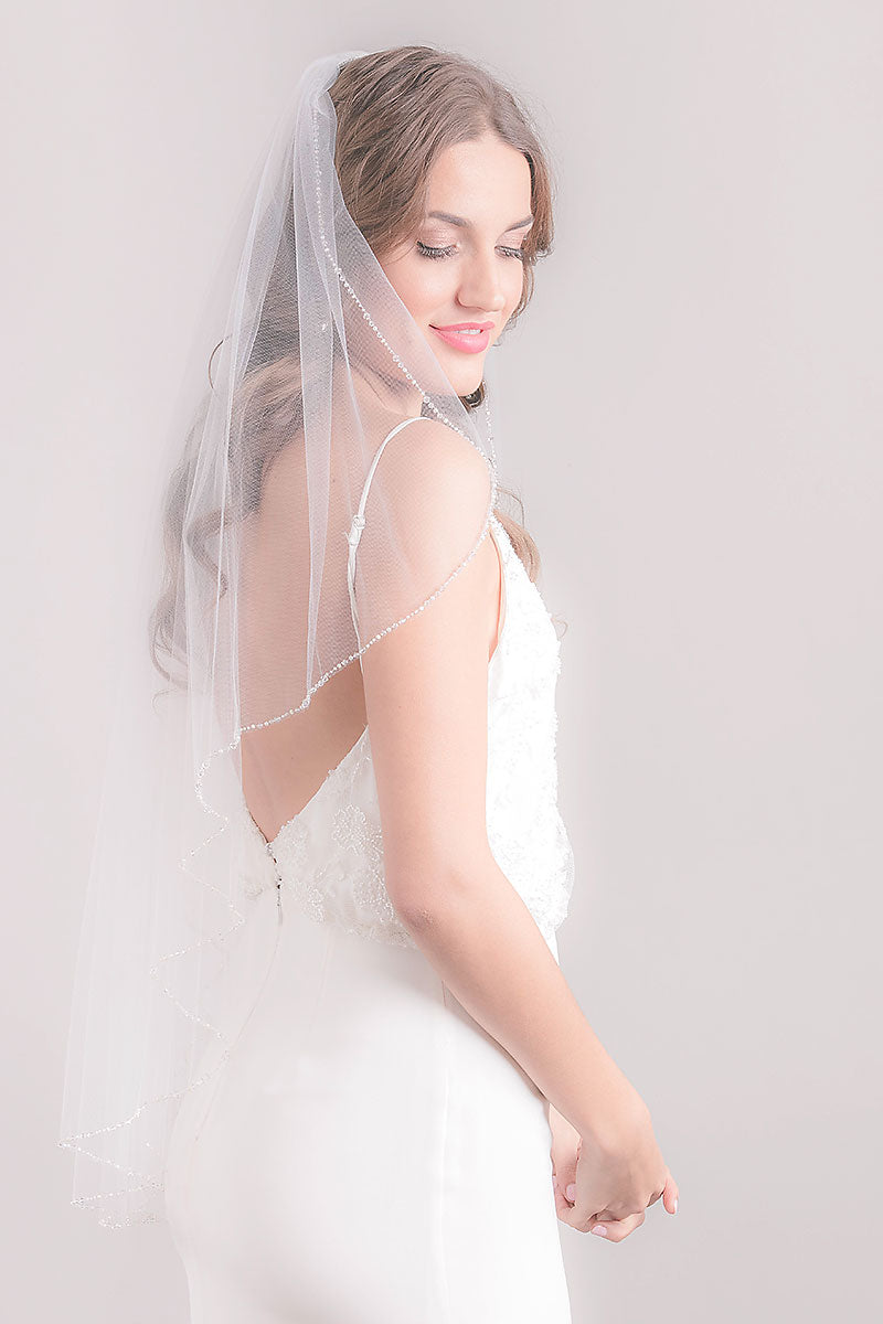 2 Tier Ribbon Edge Center Cascade Bridal Veil with Comb for