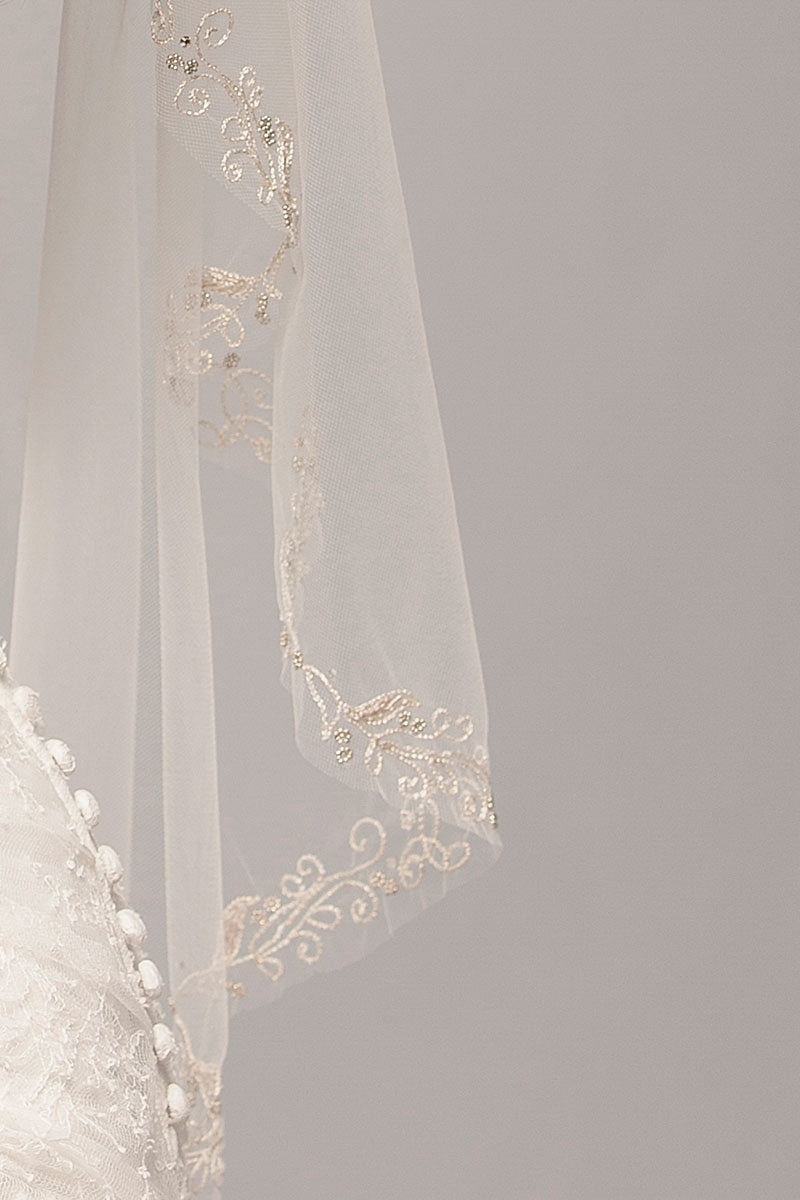 Gold Embroidered Fingertip Veil - Sample Sale