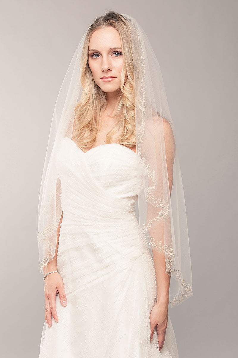 Gold Embroidered Fingertip Veil - Sample Sale