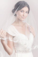Bride wearing embroidered blusher veil Sydney by Laura Jayne